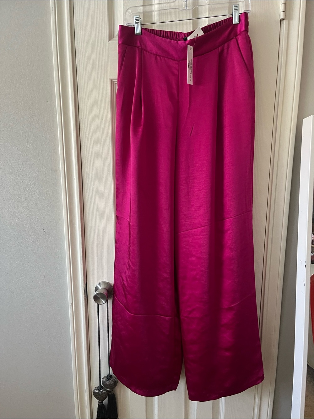 DREW Berry Pink Satin Wide-Leg Pants NWT
